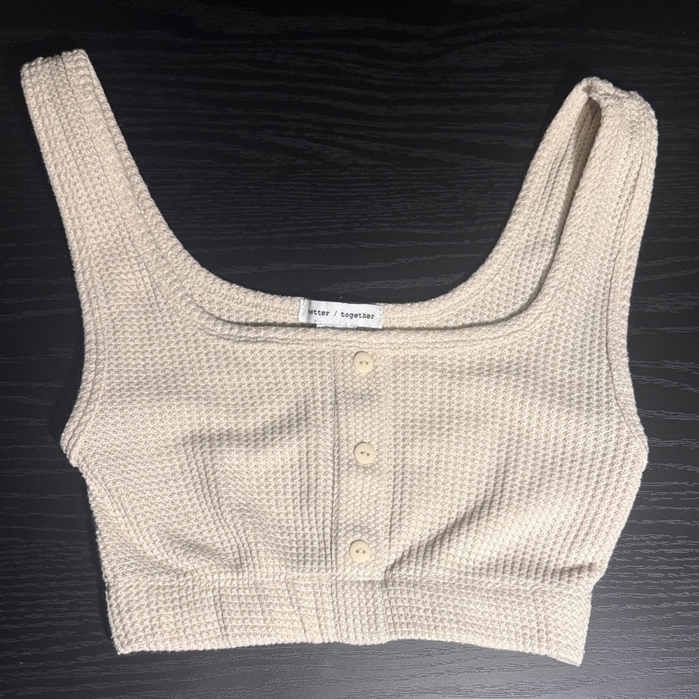 Elegant Cream Knit Buttoned Crop Top